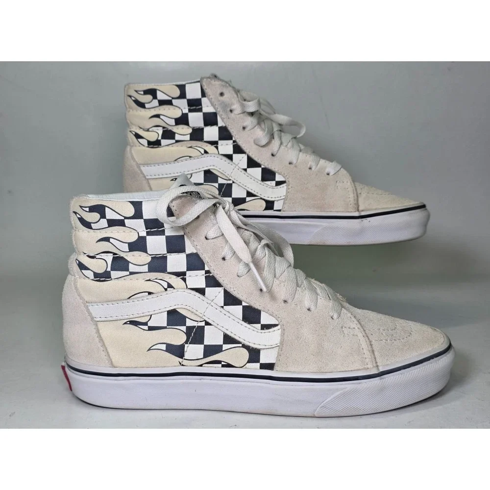 Vans Sk8-Hi Checker Flame Men's Sneakers Size 6 Women's 7.5 Suede Skate Shoes